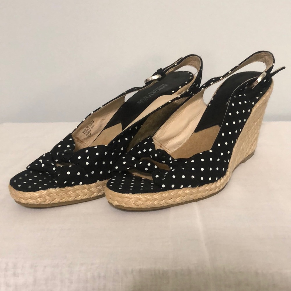 Michael Kors Slingback Opentoe Wedge Heels Black and White Polka Dots